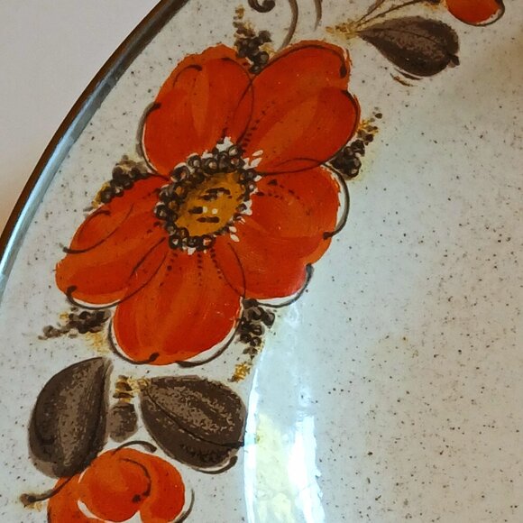 Vintage Japanese Sanko Ware Speckled Brown & Orange Platter GUC - Picture 4 of 5